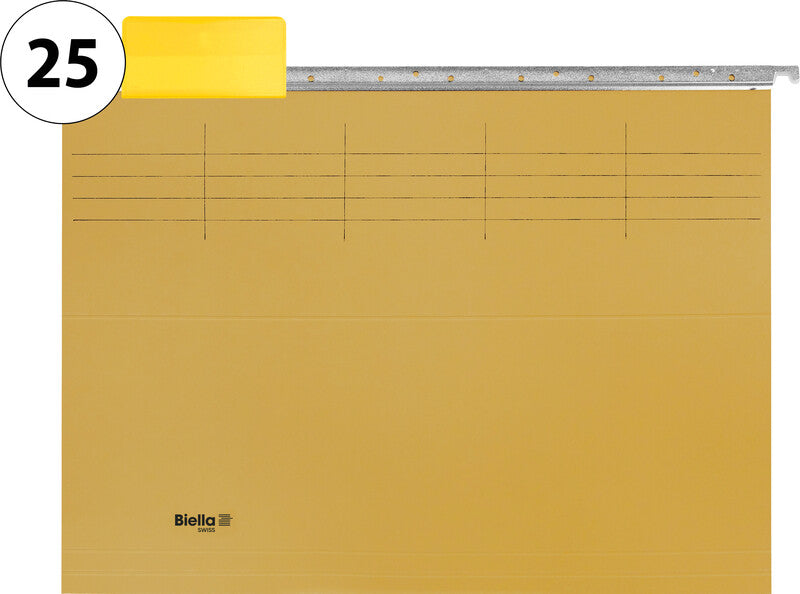Biella Hängeordner für A4 – Karton, Gelb, 320 × 250 mm, mit Vordruck