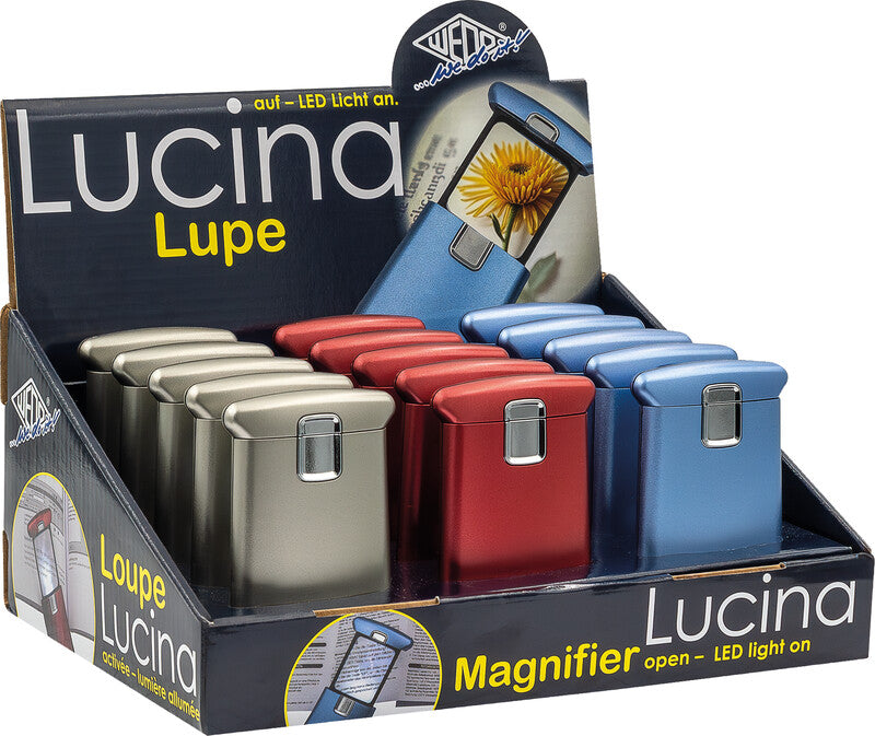 Wedo Rechtecklupe – 3×, 58×98 mm, mit LED, farbig sortiert