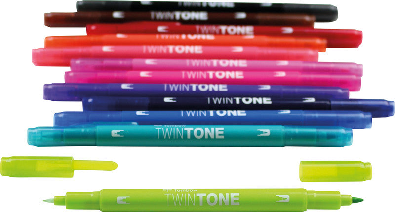 Tombow Filzstifte TwinTone, Strichbreite 0,3–0,8 mm, 12 Farben
