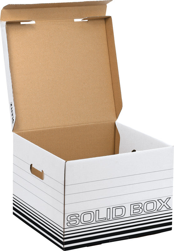 Leitz Solid Box Aufbewahrungsbox B 325 × H 270 × T 360 mm – mit Deckel, mit Tragegriff, schwarz/weiss, Karton