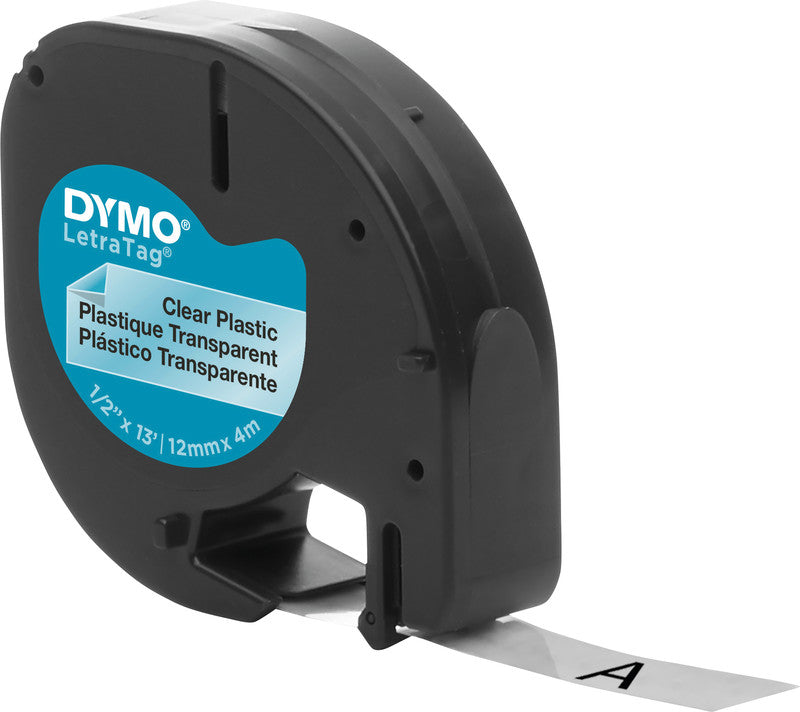 DYMO Schriftband – 12 mm × 4 m, transparent, schwarz, LetraTag