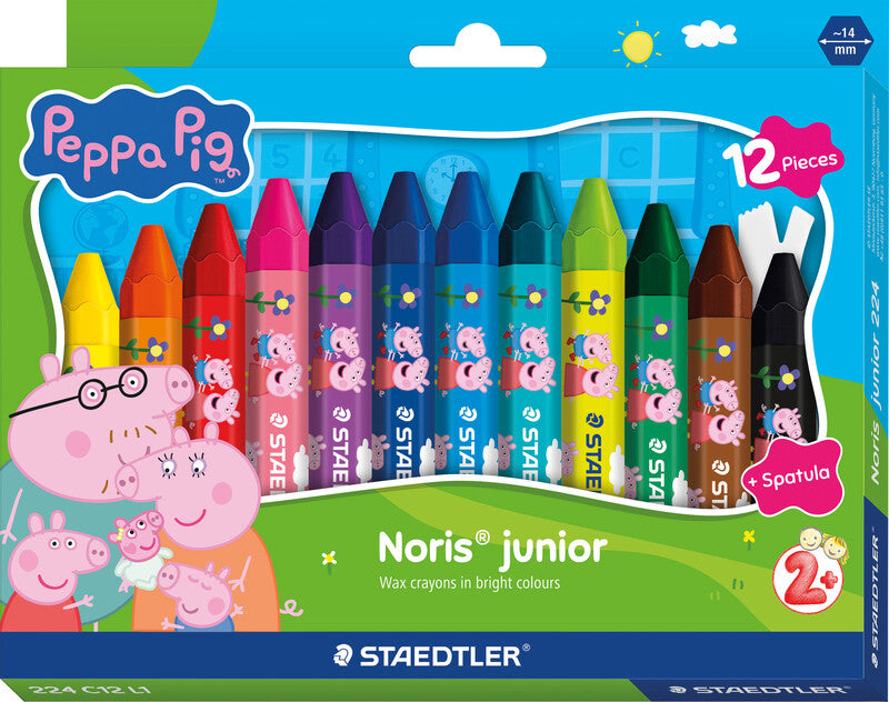 Staedtler Noris junior Wachsmalkreiden-Set – 12 Farben, Mine Ø 14 mm, Kartonetui