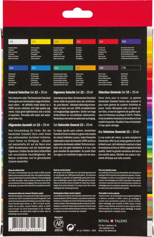 Royal Talens Amsterdam – Acryl Standard – Acrylfarbe – Set – 12 Farben, 12 × 20 ml