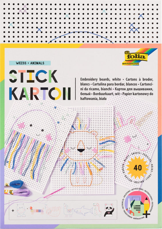 Folia Stickkarton Tiere – weiss – 175 × 245 mm, 40 Bogen