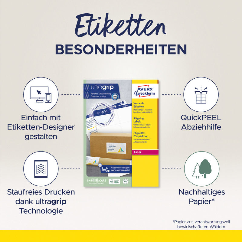 Avery Versandetiketten, 99 mm × 93 mm, weiss, Papier, permanent, 600 Etiketten (100 Blatt)
