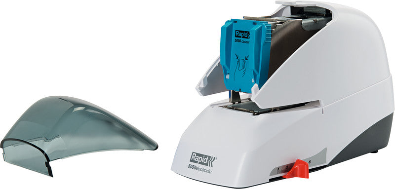 Rapid 5050e – Elektrischer Hefter, Flat-Clinch, verstellbarer Papieranschlag, Einlegetiefe 50 mm, Weiss