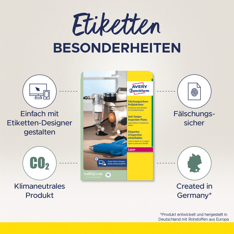 Avery Zweckform – Prüfplaketten, Ø 30 mm, weiss, Kunststoff, permanent, 240 Etiketten (10 Blatt)