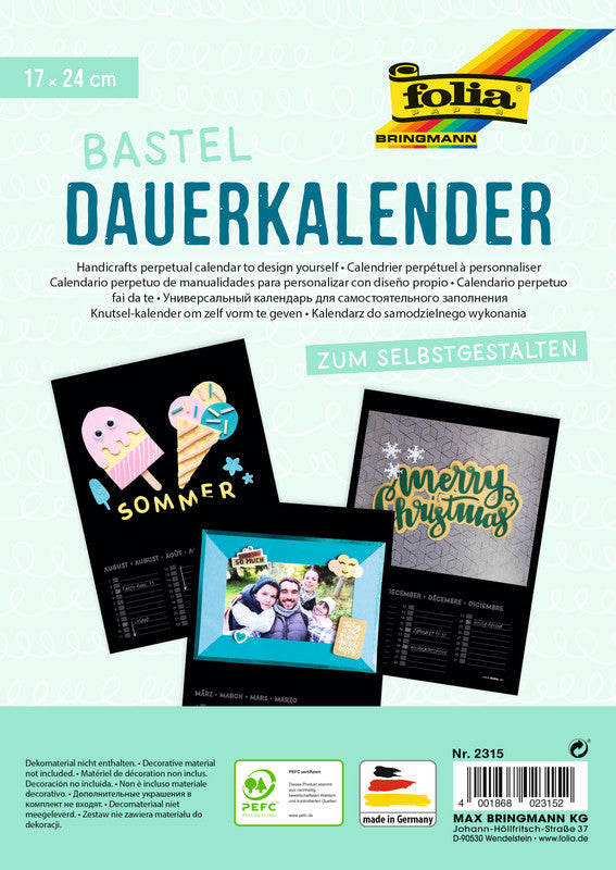 Folia Bastel-Dauerkalender immerwährend – 17 × 24 cm – d/f/gb – mit Tagesfeldern, mit Aufhänger