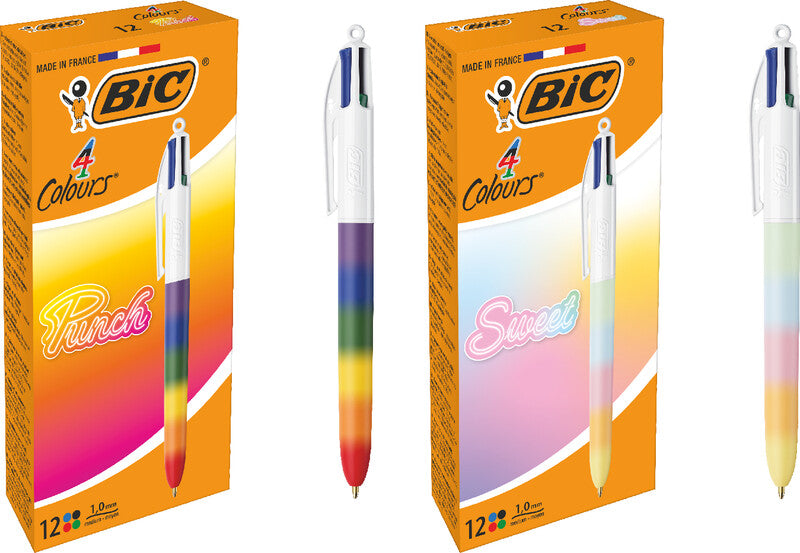 BIC 4 Farben Regenbogen Multifunktionskugelschreiber – 4 Farben, Schiebe, dokumentenecht, nachfüllbar