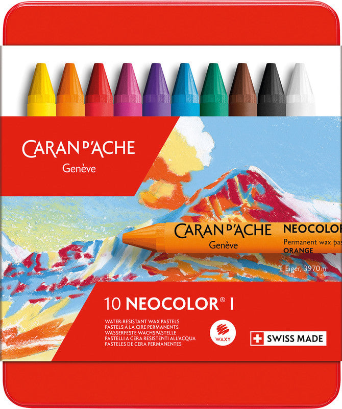 Caran d-Ache Caran d'Ache Neocolor I Ölbasierte Farbstifte-Set – 10 Farben, Mine Ø 8,6 mm, Metallschachtel