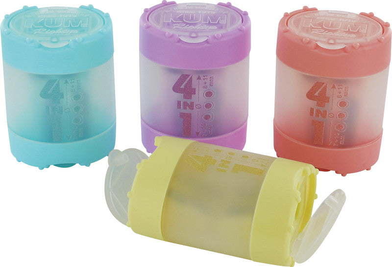 Kum Spitzer – manuell, 2-Loch, mit Behälter, für Blei- & Buntstifte 7–11 mm, Kunststoff, Pastell, assortiert