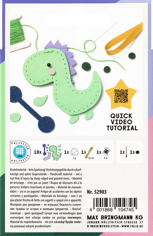 Folia Bastelset Sticken Dinosaurier – ab 8 Jahren – 142 × 92 × 19 mm