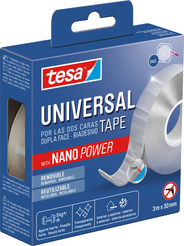 Tesa Universal Montageband – 30 mm × 3 m, transparent, bis 5 kg/100 cm