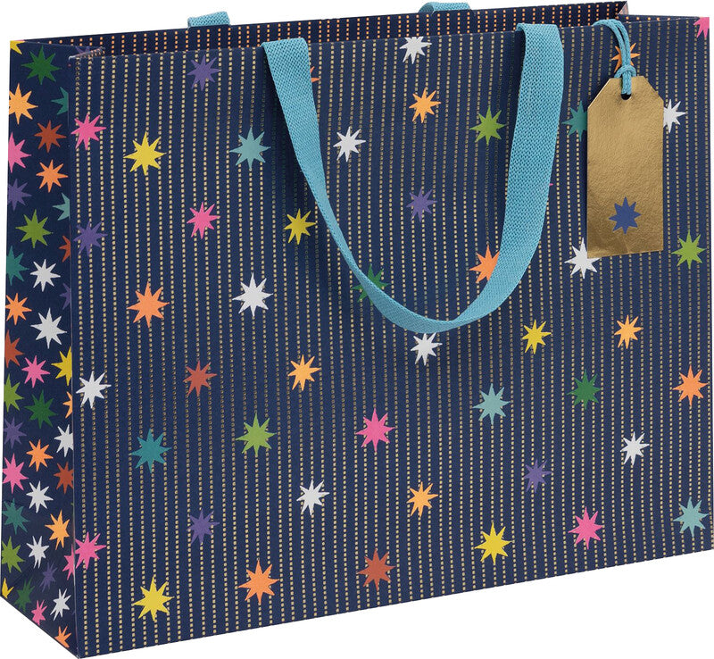Glick Geschenktasche 'Star Garland Navy' – 35,5 × 10 × 27,5 cm, Papier, mit Stoffband, mit Folienprägung