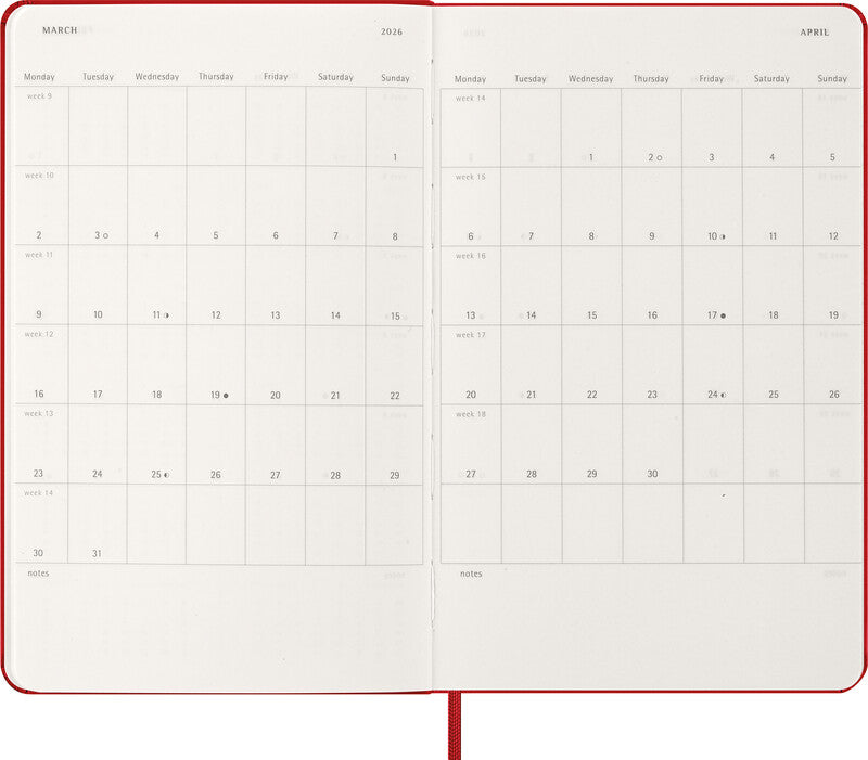 Moleskine Wochenagenda – 1 Woche/1 Seite, gebunden, 13,0 × 21,0 cm, 2026, Scharlachrot, FSC