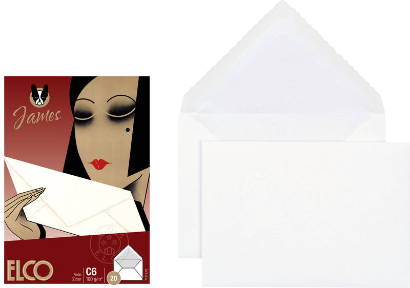 Elco Couvert C6/5 (220 × 110 mm), ohne Fenster, nassklebend, weiss, 100 g/m² – 20 Stk.