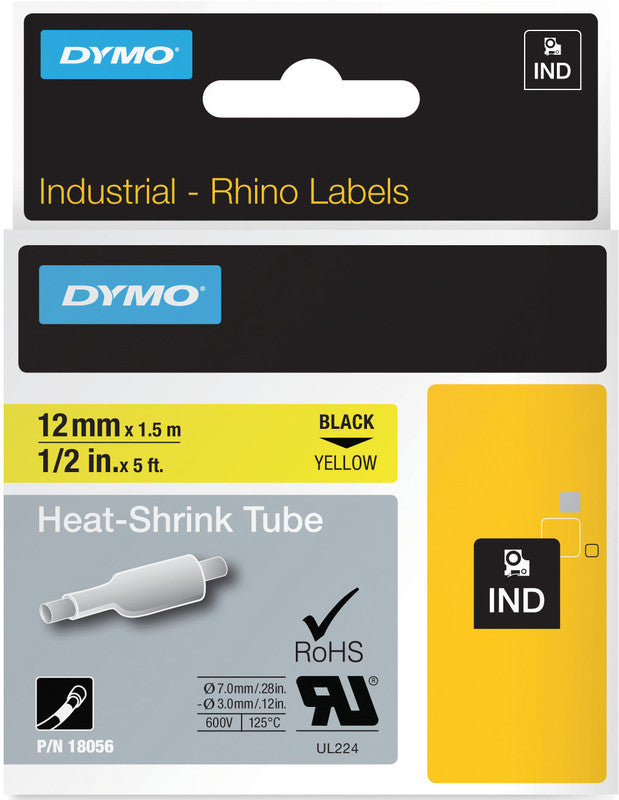 DYMO Schriftband – 12 mm × 1,5 m, gelb, schwarz, Rhino – für DYMO Rhino: 3000, 4200, 5000 und weitere