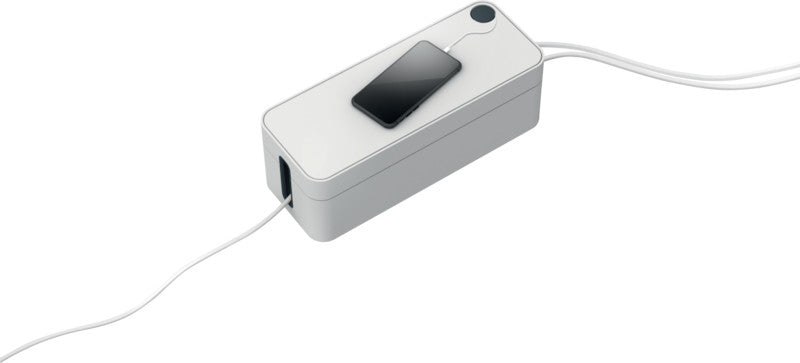 Durable Kabelbox Box L – 406 × 156 mm, Kunststoff, Grau, für 5-fach-Steckdosenleiste