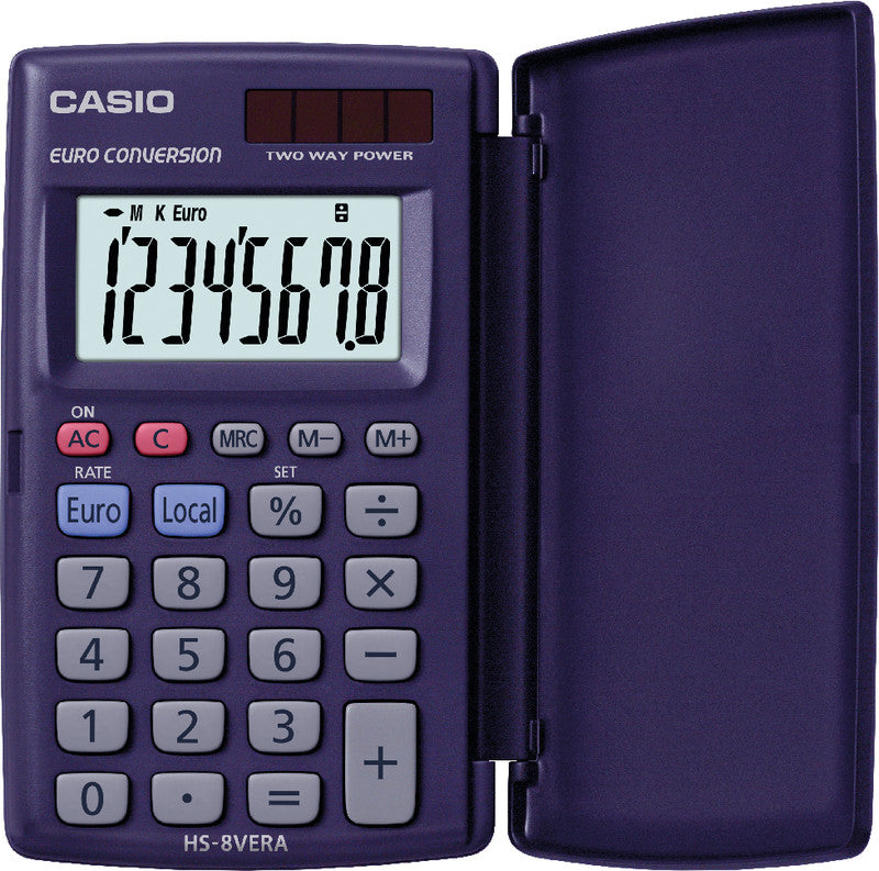 Casio Taschenrechner HS-8VER – 8-stellig, LCD, Währung/Prozent, Solar + Batterie, schwarz