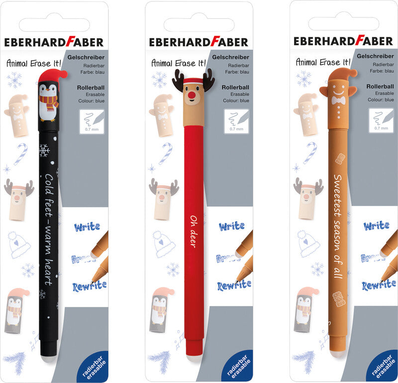 Eberhard Faber Animal Erase it Winter Gelschreiber – blau, 0,7 mm, radierbar, Kappe, nachfüllbar