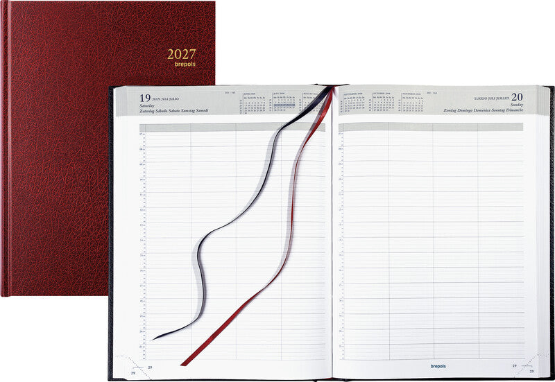 Brepols Bremax 1 Agenda – 1 Tag/Seite, gebunden, 21 × 29 cm, 2027, 1/4-Stunden-Takt, Bordeaux, FSC
