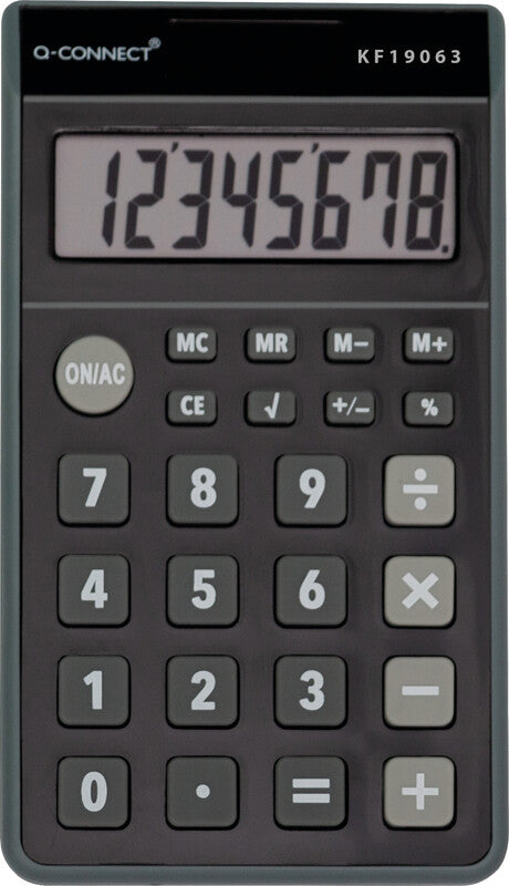 Q-connect Taschenrechner KF19063 – 8-stellig, LCD, Prozent/Wurzel, Solar + Batterie, grau