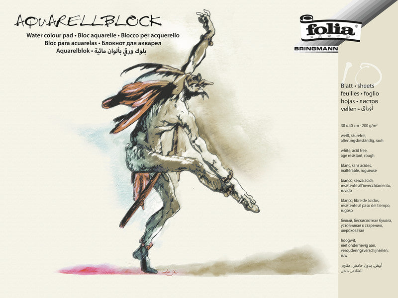 Folia Aquarellblock, Papier, 30 × 40 cm, Weiss, 10 Blatt