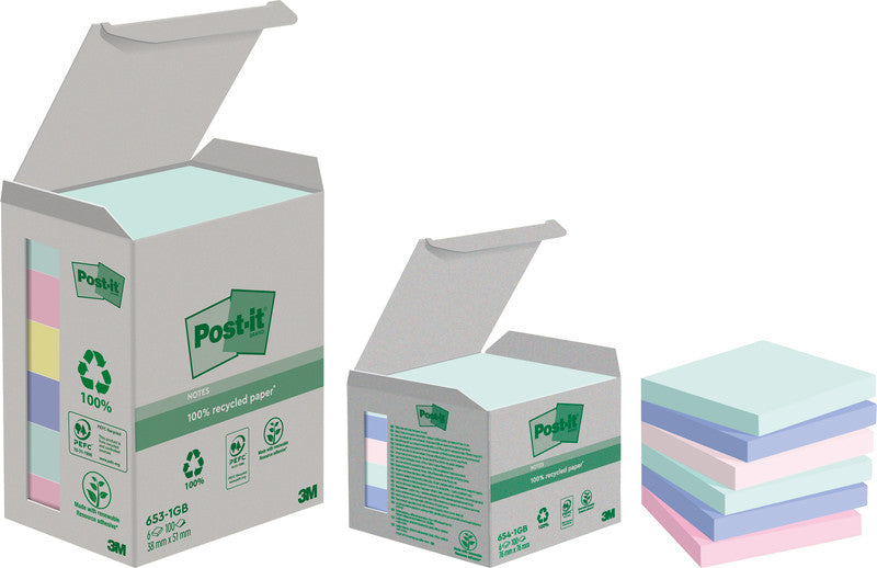 Post-it Haftnotizen – 51×38 mm – sortiert, 6×100 Blatt, PEFC