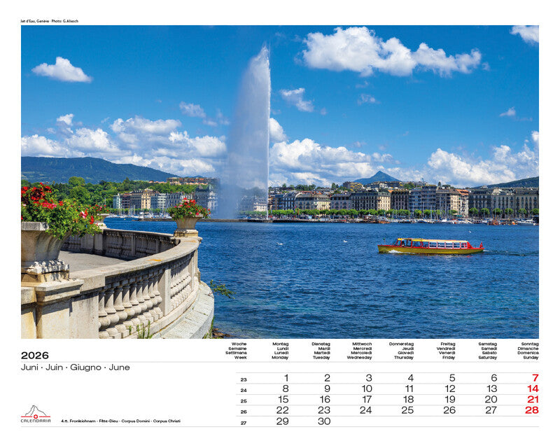 Calendaria Bildkalender Schweiz 2026 – 40 × 31 cm – mit Aufhänger