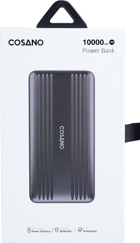 Cosano Powerbank 10000 mAh, 1× USB-C, 1× USB-A, für Smartphones, Tablets, Schwarz