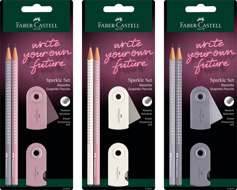 Faber-Castell Grip Sparkle B Bleistift, mit Radierer B Mine Ø 2 mm farbig sortiert – Set, 4-teilig