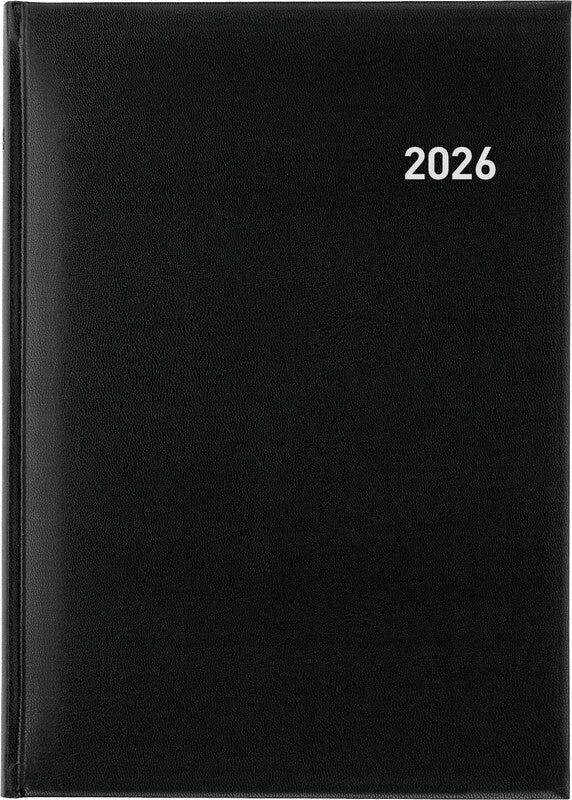 Biella Quattro Agenda – 1 Tag pro Seite, gebunden, A4, 2026, 1-Stunden-Takt, mehrsprachig, schwarz, FSC