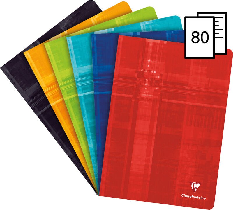 Clairefontaine Notizheft A4, kariert 5 mm, Klammerheftung, Karton, 80 Seiten, 90 g/m² – farbig sortiert