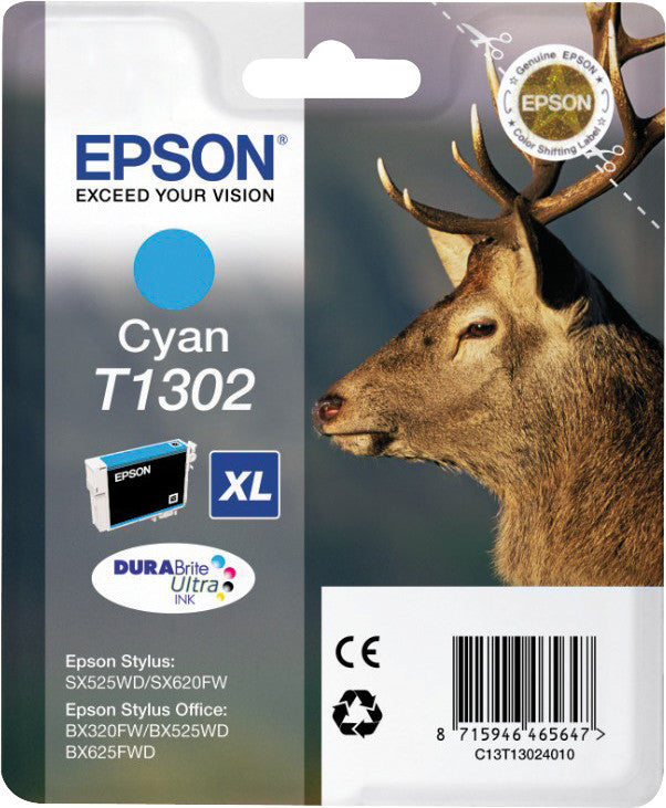 Epson Tintenpatrone T1302, Cyan, 765 Seiten – für Inkjetdrucker/Multifunktionsgeräte