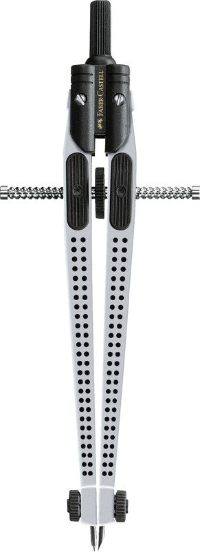 Faber-Castell GRIP Schnellverstellzirkel – Länge 170 mm, max. Kreis-Ø 39 cm, inkl. Minendose, silber