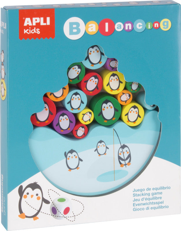 APLI Kids Balancierspiel Pinguin – ab 1 Spieler, ab 4 Jahren, 16 Teile, 227 × 270 × 35 mm, MDF, mehrfarbig