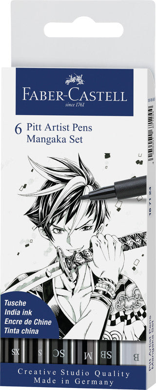 Faber-Castell Tuschestifte, Strichbreite 0,1, 0,3, 0,7 mm, wasserfest, 6 Stk.