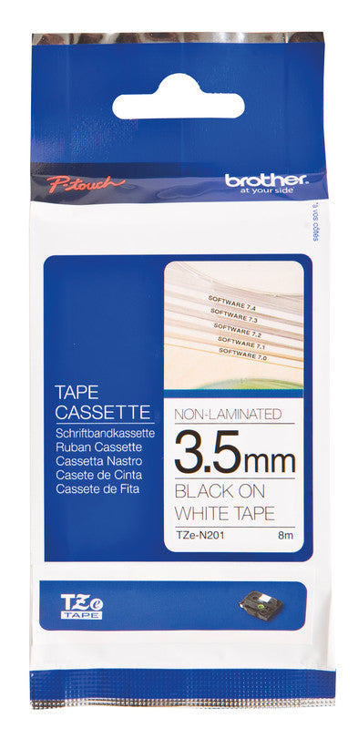 Brother Schriftband – 3,5 mm × 8 m, weiss, schwarz