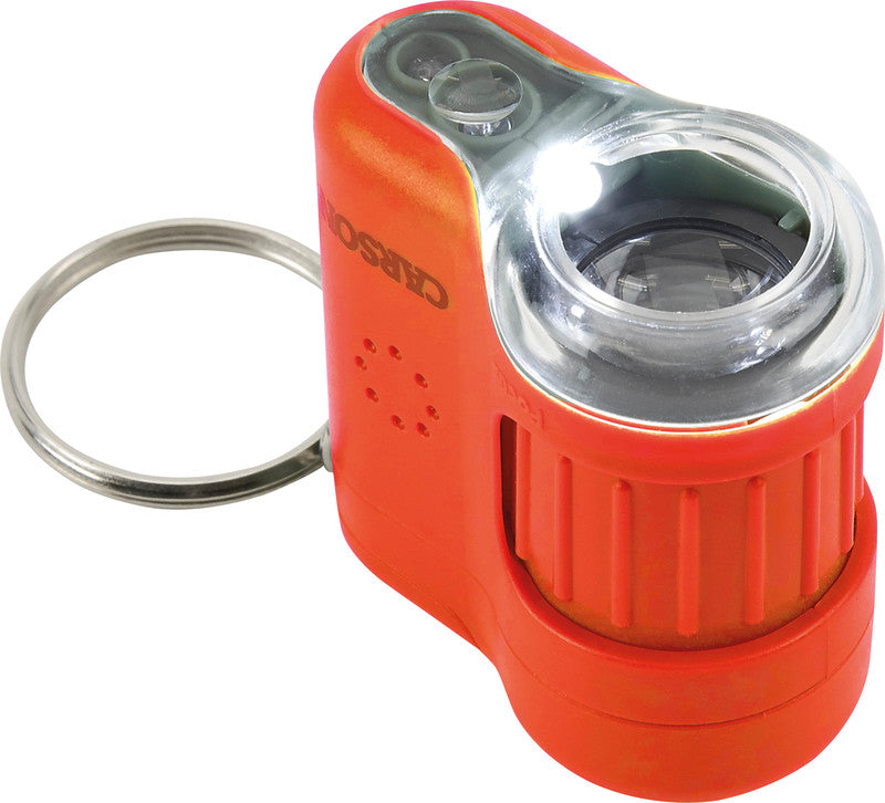 Carson MicroMini Taschenmikroskop – 20×, LED+UV, mit Schlüsselring, Orange