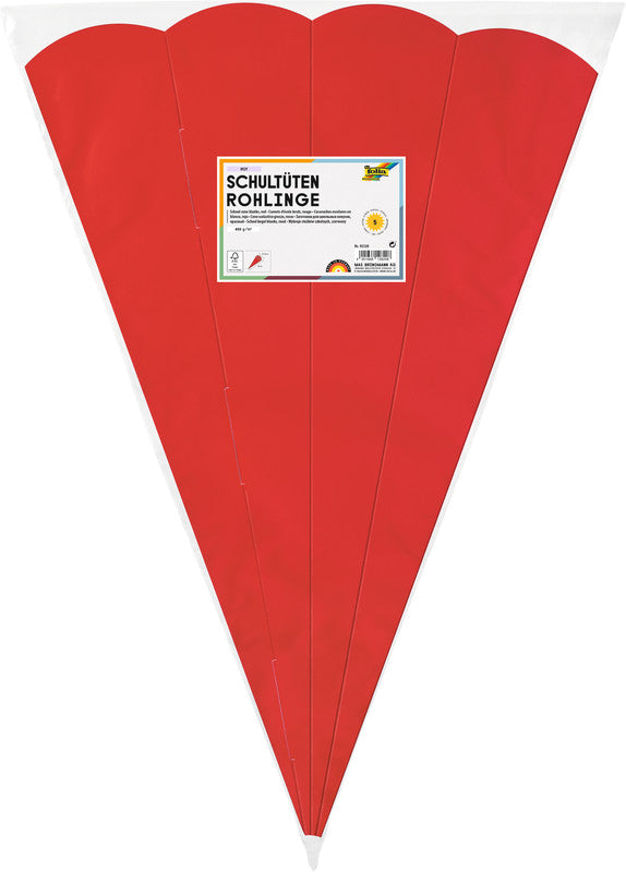 Folia Schultüten-Rohlinge – 10 Stück – mehrfarbig – Ø 200 × H 680 mm