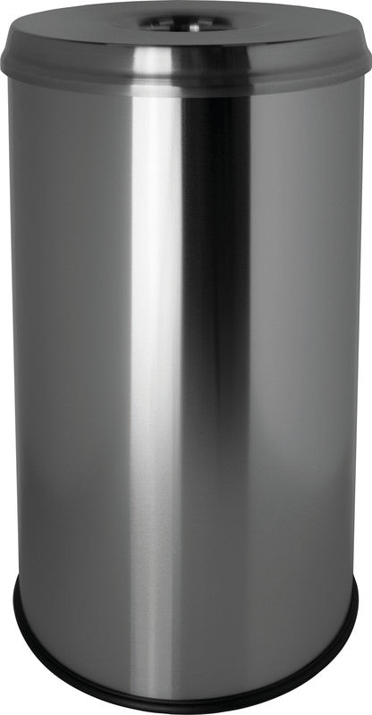 Zwingo Sicherheitspapierkorb – 75 l – Edelstahl – Löschkopf, selbstlöschend, Gummibodenring – Ø 380 × H 765