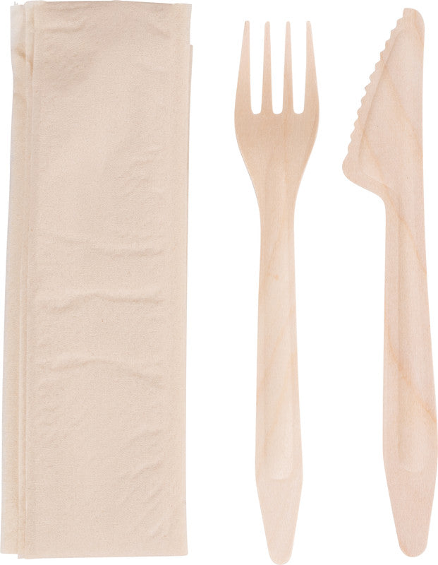 First choice ELCO Besteck-Set Holz – Messer, Gabel, Serviette, 16,5 cm, Braun, 50 Stück