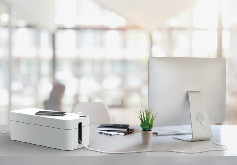 Durable Kabelbox Box L – 406 × 156 mm, Kunststoff, Grau, für 5-fach-Steckdosenleiste