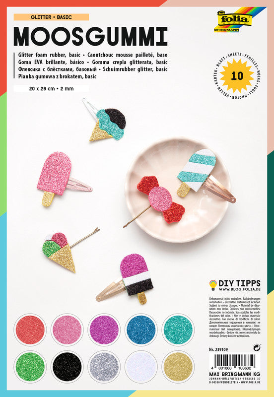 Folia Moosgummi – sortiert – 200 × 290 mm, 10 Blätter, 2 mm