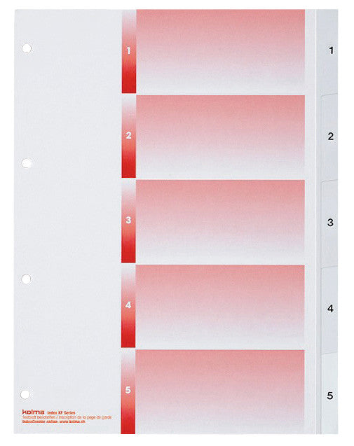 KolmaFlex Register – A4, 5-teilig, PP, weiss, vorgedruckt, 4-fach gelocht, inkl. Indexblatt