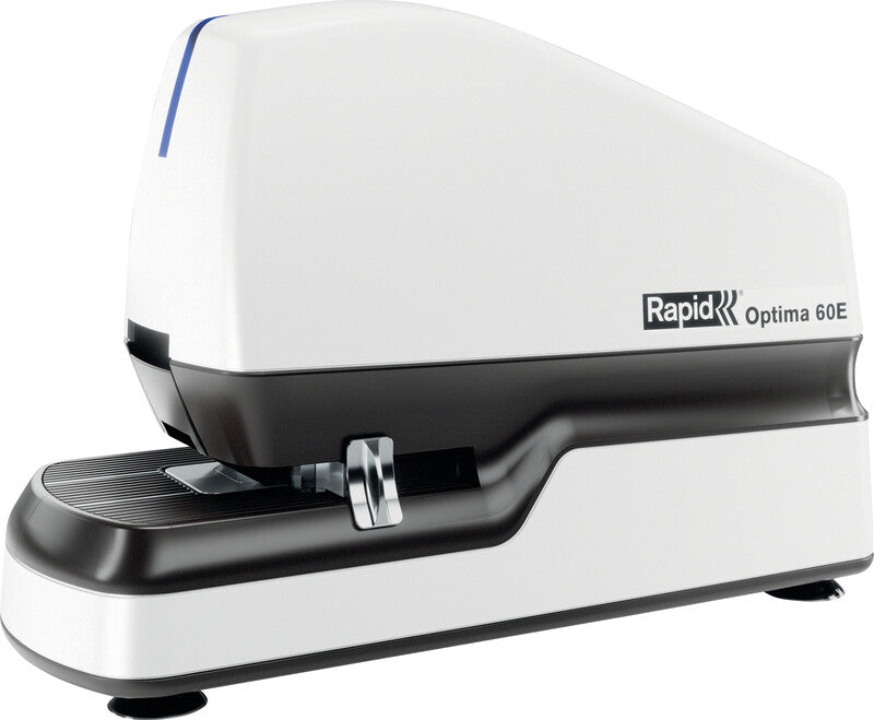 Rapid Optima 60E – Elektrischer Hefter, LED-Klammeranzeige, Einlegetiefe 5-30 mm, Weiss