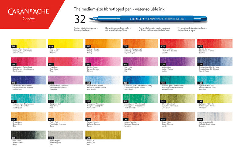 Caran d-Ache Caran d'Ache – Fibralo Filzstifte, Strichbreite 2,8 mm, auswaschbar, 30 Farben