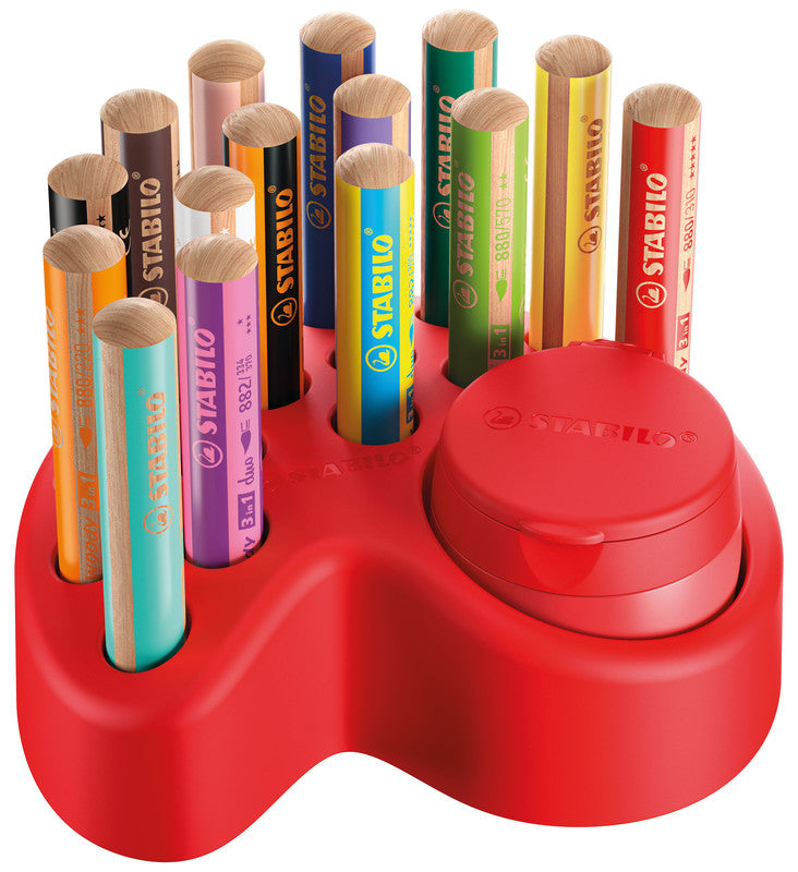 STABILO 3-in-1 Farbstifte woody – 15 Farben, mit Spitzer, Ø 4,2 mm, PEFC