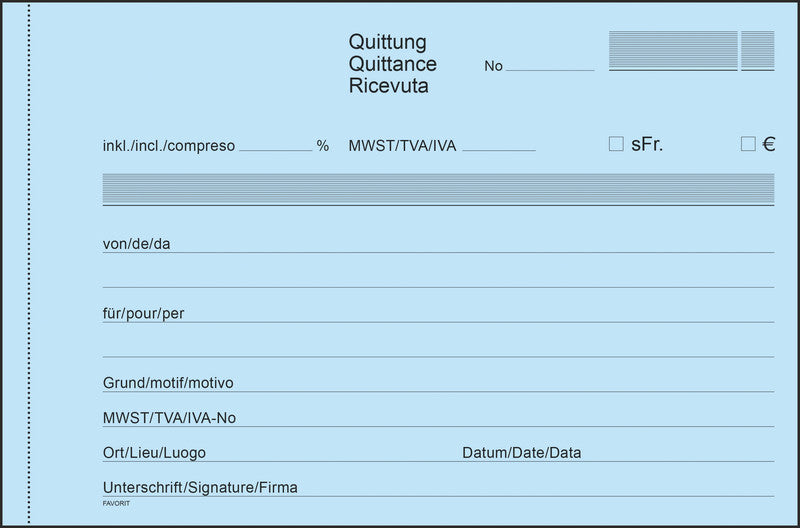 Favorit Formularblock – Quittungen, mehrsprachig, 50 Blatt, A5