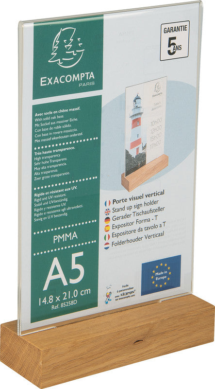 Exacompta Tischaufsteller 85258D – für A5 – 1 Fach – Hochformat – transparent – Acryl/Eiche